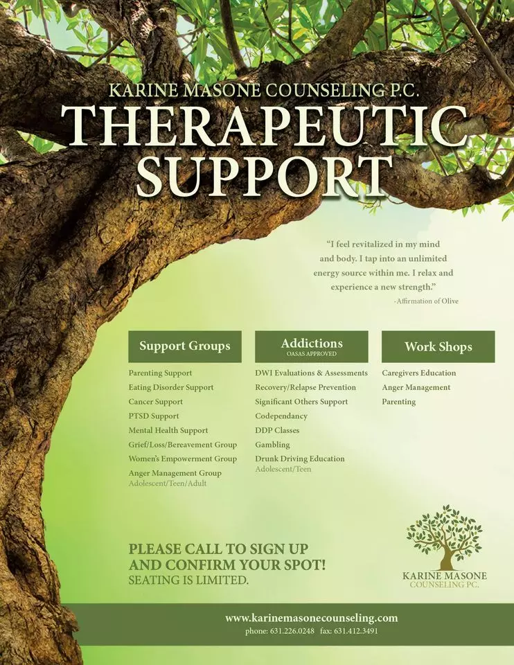 A poster with the words therapeutic support written in front of an image of trees.